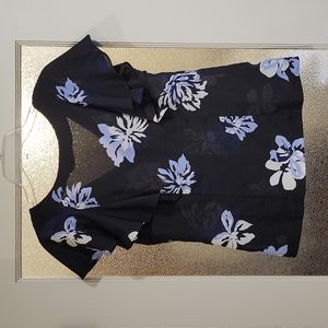 BANANA REPUBLIC 6  blouse w/ floppy ruffle sleeves. Round neck front, V in back